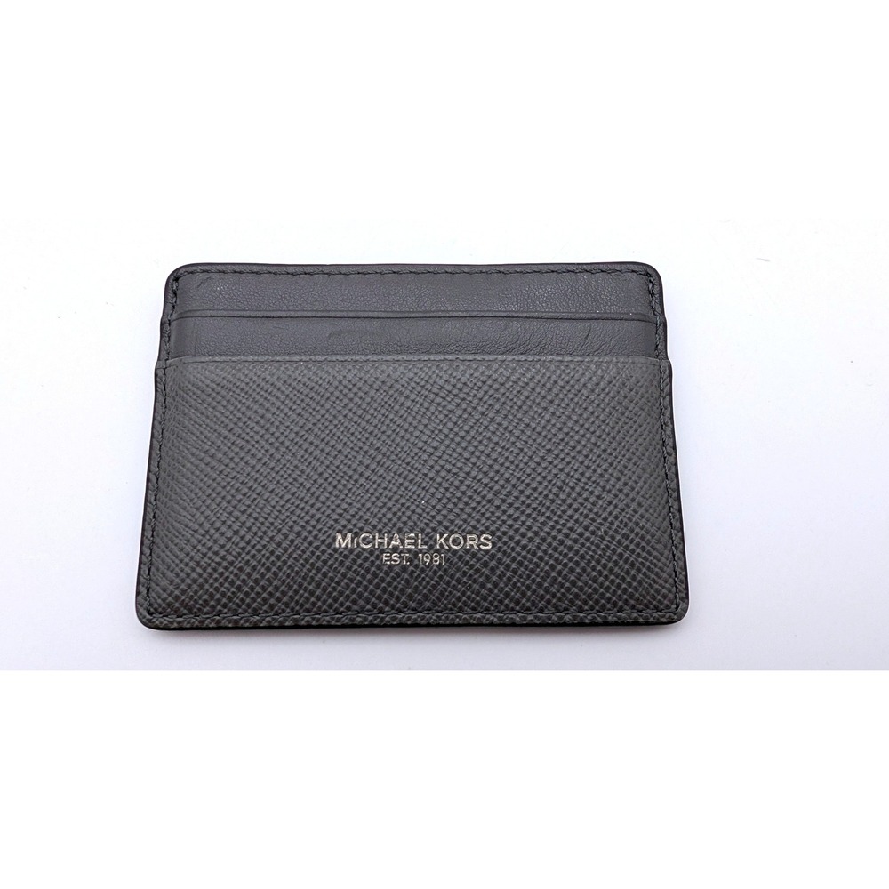 Michael Kors Grey Crossgrain Leather Card Holder Wallet Slim Credit Card Case